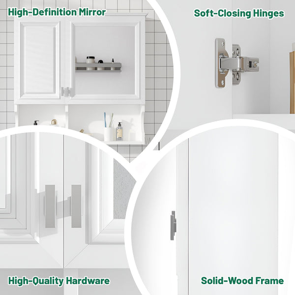 English Elm 30 30 Inch Mirror Medicine Cabinet with Half-Moon Design, Soft-Close Hinges, Open Shelf & Solid-Wood Frame White N710P322812K