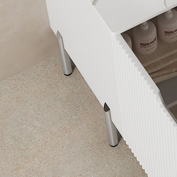 English Elm TURIO 30" Freestanding Bathroom Vanity with Carrara Marble Top, Soft-Close Doors & Ample Storage White W2615P293842