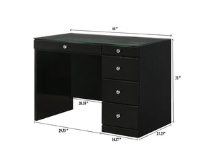 English Elm 1pc Glam Makeup Vanity Table with Glass Top and 9 Drawers Knobs – Sleek Wooden Bedroom Furniture Black 46.97 L x 25.87 W x 2 H B2741S00135