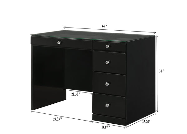 English Elm 1pc Glam Makeup Vanity Table with Glass Top and 9 Drawers Knobs – Sleek Wooden Bedroom Furniture Black 46.97 L x 25.87 W x 2 H B2741S00135