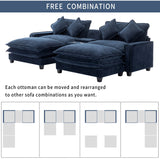 English Elm 112.6" Sectional Sofa Chenille Upholstered Sofa With Two Removable Ottoman, Two Usb Ports, Two Cup Holders and Large Storage Box For Living Room, Blue