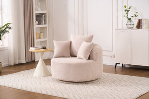 English Elm 360° Swivel Chair upholstered barrel accent chair with plush high-resilience foam and pillows for comfort Beige W2231P264468