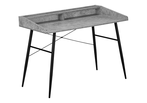 English Elm Computer Desk - Modern Grey Stone Laminate With Black Metal Frame, Stylish Home Office Workspace B2710P219826
