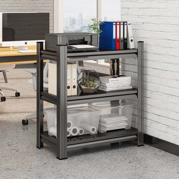 English Elm 3 Tier Freestanding Black Steel Shelf Unit Adjustable Levels for Kitchen or Office W1831P392788