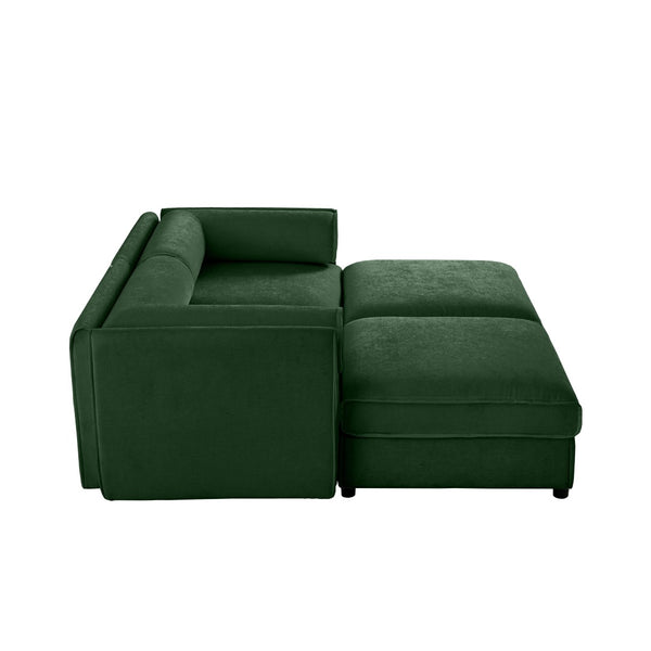 English Elm Stylish Green Chenille 2-Seater Sofa With Ottoman Storage, Ergonomic Support & Modern Elegance W714S01059-GIGA