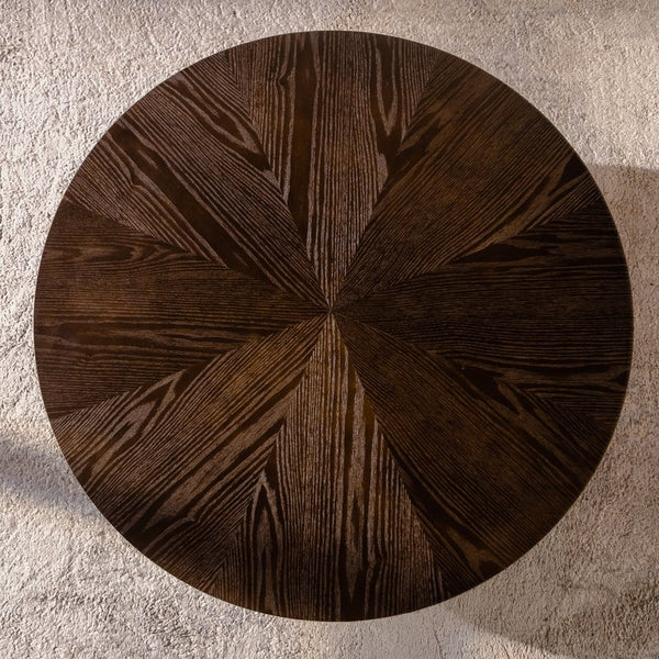 English Elm 31.5" Round Mid-century Coffee Table with Lower Shelf Solid Wood Legs and Mdf Top Brown W757P370297