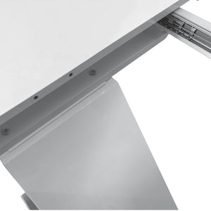 English Elm 47.25''-63'' Extendable White Gloss Dining Table for 4-6, High-Gloss MDF Top, Crossed Metal Base, 220lb Capacity W757P270706