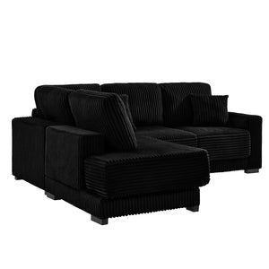 English Elm 93" Sectional Sofa L-Shaped Upholstered Corduroy 3-Seater with Reversible Chaise, Solid Wood Frame, Plush Coil-Foam Cushions Black W1097S00223