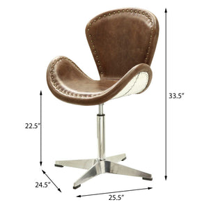 English Elm Retro Retro Brown Top Grain Leather Bucket Seat Accent Chair with Chrome Nailhead Trim, Cozy Lounge Appeal B062P186447