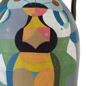 Amphora Vibrant Terracotta Vase with Cubist Motifs - A Colorful Art Piece for Modern Spaces
