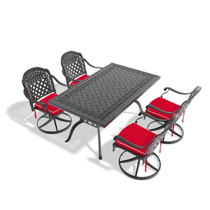 English Elm 5-Piece All-Weather Cast Aluminum Dining Set With Swivel Chairs, Cushions & Stylish Black Frame W1710S00456