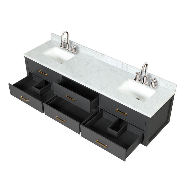 English Elm Black Double Bath Vanity With Carrara Marble Top & Faucet Set – Elegant, Spacious Design For Luxury B2731P258099