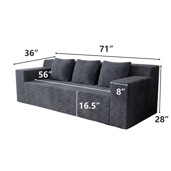 English Elm 71" Corduroy Modular Loveseat Deep Sink Cushions Two Seat Sofa for Apartments Dark Grey W5571P465274
