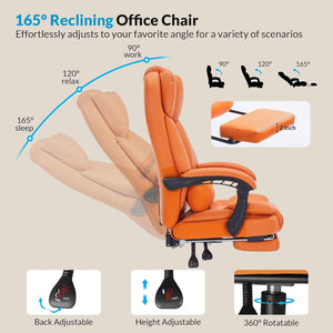 English Elm Office Reclining Executive Chair Pu Leather High Back Swivel with Lumbar Support Orange W5201P418254