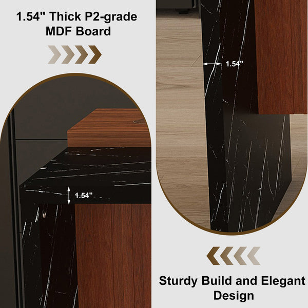 English Elm 63" Modern Kitchen Island Set With 2 Gray Bar Stools - Stylish Black Marble, Led Lighting, Durable Design W2699S00068
