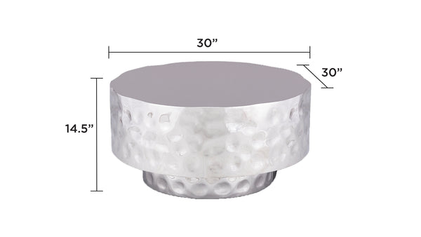 English Elm CT-90-30-30 Hand-Hammered Stainless Steel Coffee Table in Silver — Modern Rounded Artisanal Centerpiece B009P321117