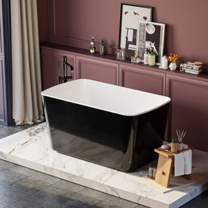 English Elm 49'' Acrylic Freestanding Soaking Tub with Sit-in Seat Japanese Square Design Glossy Black White W1920P412337