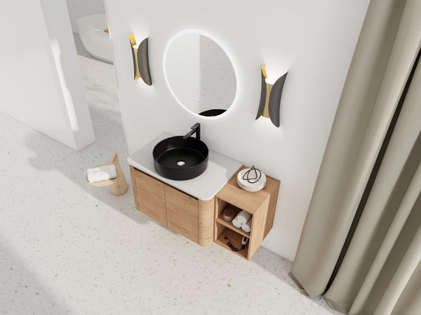 English Elm 42'' Wall-Mounted Bathroom Vanity With Ceramic Sink, Soft-Close Doors & Ample Storage For Modern Homes W999S00413