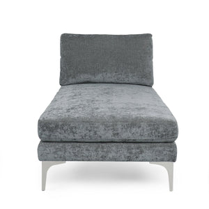 English Elm Christopher Knight Home® - CHAISE Plush Fabric Lounge with Silver Bracket Legs and Backrest Pillow for Stylish Comfort Grey 66.75 L x 30.5 W x 12.25 H 68109.00GRY
