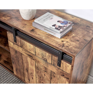 English Elm Desk L-Shaped Workstation With Storage Credenza & Sliding Barn Door - Rustic Charm For Home Office B107S00004