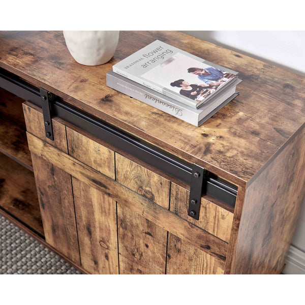 English Elm Desk L-Shaped Workstation With Storage Credenza & Sliding Barn Door - Rustic Charm For Home Office B107S00004