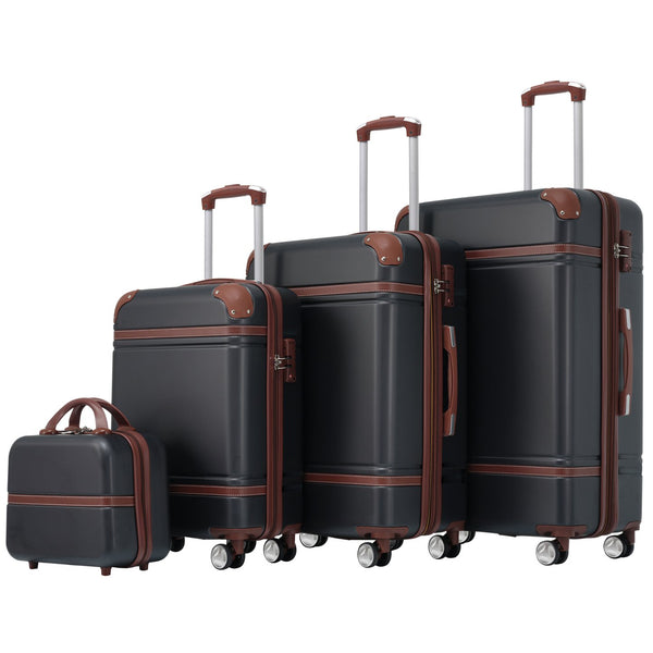 English Elm Hardshell Abs Spinner Luggage Set Four Piece Expandable Tsa Lock Travel Suitcases Black N732P170218B