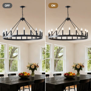 English Elm 20-light Oversized Wagon Wheel Chandelier Matte Black Farmhouse Style for Grand Spaces W5008P388936