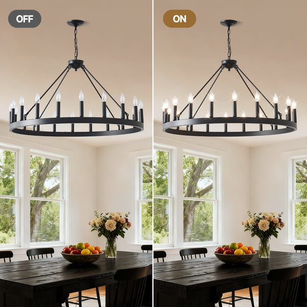 English Elm 20-light Oversized Wagon Wheel Chandelier Matte Black Farmhouse Style for Grand Spaces W5008P388936