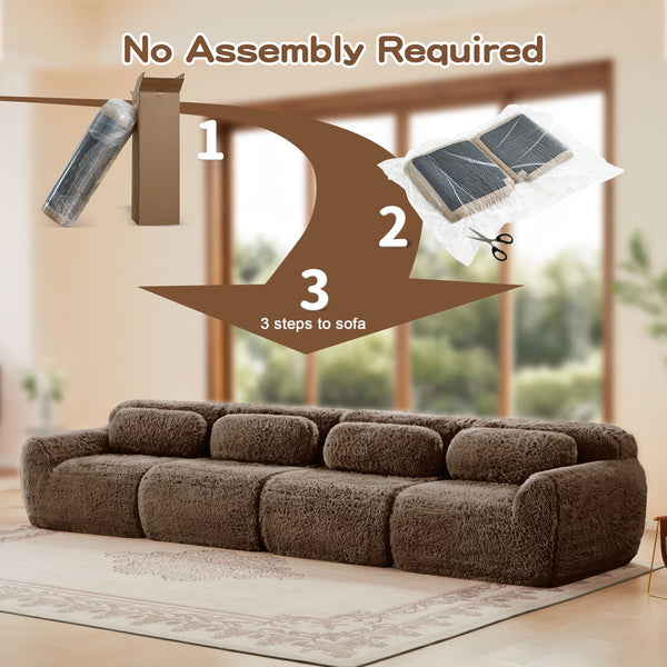 English Elm 149'' Plush Modular Cloud Sofa Boneless Ergonomic Design for Home Theater Lounge Chocolate W714S01544