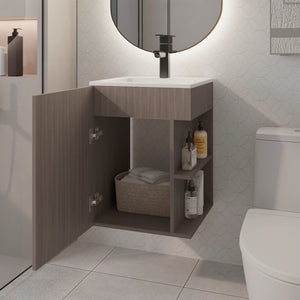 English Elm Bathroom Vanity Engineered Wood 24.8” H with Single Door, 2 Shelves, Modern Eco-Friendly Design White+Oak 28.74 L x 22.83 W x 4.33 H B097S00209