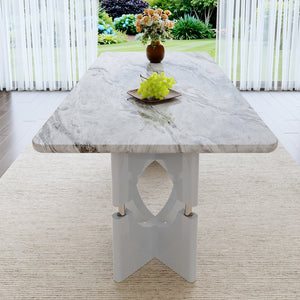 English Elm Modern Marble Print Mdf Dining Table Sculptural Hollow Frame Metal Accents Small Space Gray W3875S00027