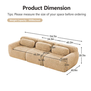 English Elm 114''soft Plush Modular Sectional Sofa with Cloud Cushions for Living Room Theater Light Khaki W714S01567