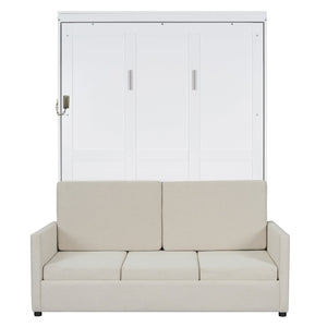 English Elm Full Size Murphy Wall Bed with Integrated Linen Sofa for Studio or Guest Room White LP000890AAK-1