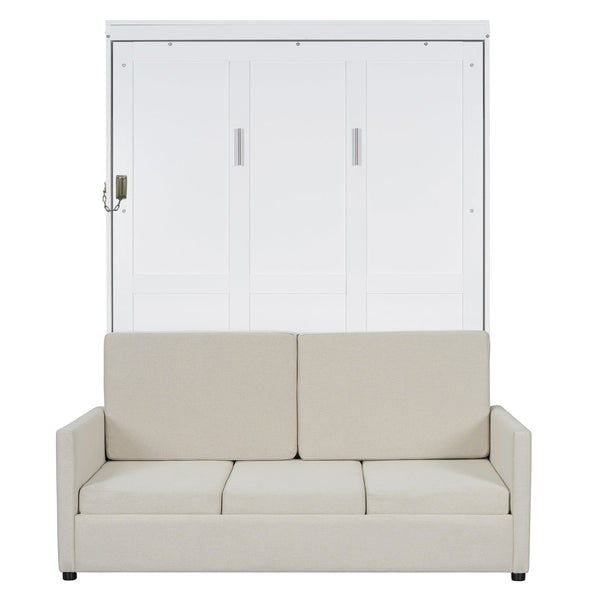 English Elm Full Size Murphy Wall Bed with Integrated Linen Sofa for Studio or Guest Room White LP000890AAK-1