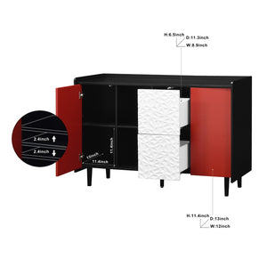 English Elm Sideboard Buffet Cabinet - Modern Black & Red Storage Solution With Drawers & Open Shelves For Style W409P176598-GIGA