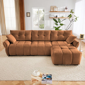 English Elm Three Seater Chenille Sofa with Ottoman Solid Wood Base Tufted Arms Living Room Burnt Orange W714S01663
