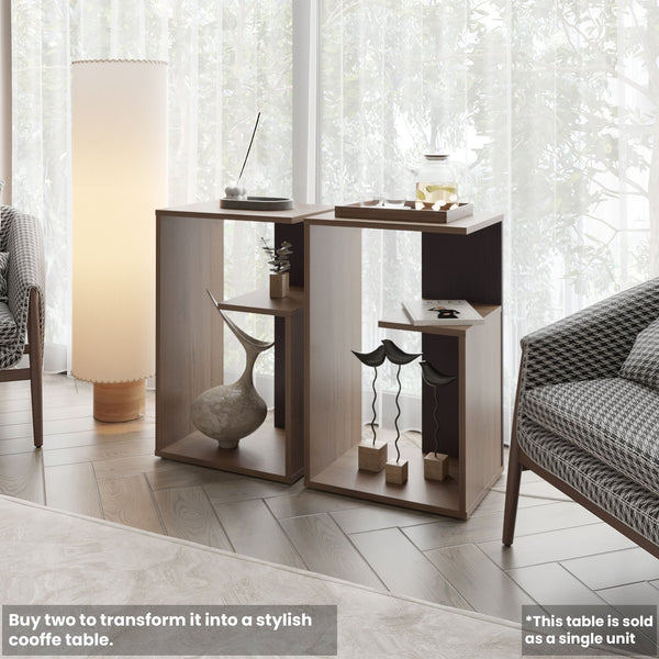 English Elm Fm Furniture Vega Side Table – Stylish Melamine Open Storage In Light Oak & Wengue For Small Spaces B128P293876