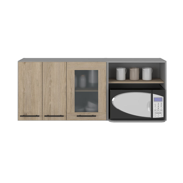 English Elm Wall Light Pine Glass Wall Cabinet Double Door Rack - Removable, Engineered Wood, Beige Chic Finish B097S00187