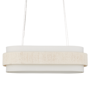 Monreale Oval Chandelier - Eco-Friendly Modern Design with White Shantung Shade & Adjustable Height