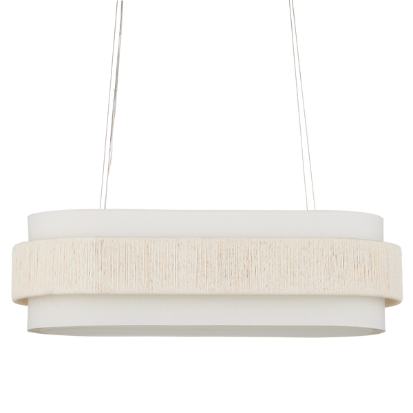 Monreale Oval Chandelier - Eco-Friendly Modern Design with White Shantung Shade & Adjustable Height