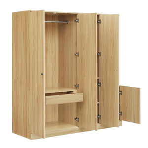 English Elm 4-Door Wardrobe with Full-Length Mirror, Dust-Proof Compartments, Shoe Door & Anti-Tip Safety Features Natural N820S00056N