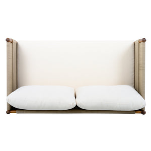 English Elm Outdoor Acacia Wood Loveseat Handwoven Rope Weave Patio Seating with Cushions Beige,Cream,Teak N768P361444T