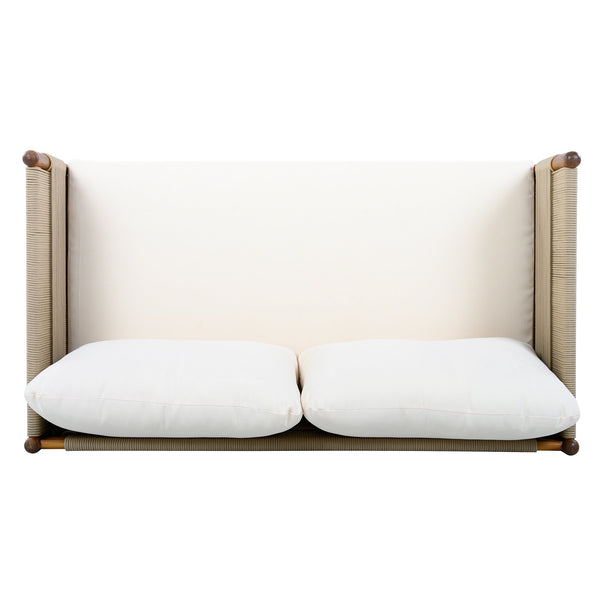 English Elm Outdoor Acacia Wood Loveseat Handwoven Rope Weave Patio Seating with Cushions Beige,Cream,Teak N768P361444T