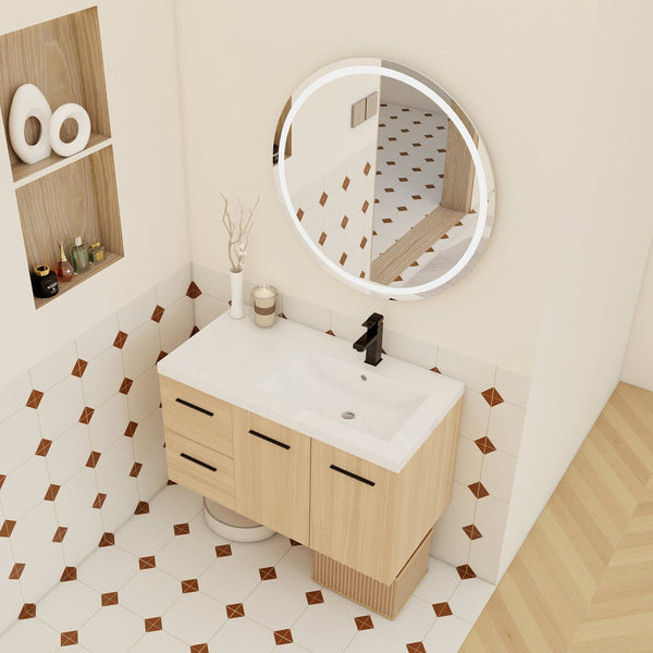 English Elm 36" Floating Bathroom Vanity Light Oak Gel Coat Sink Modular Storage Cabinet W3450S00084