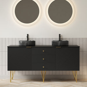 English Elm Gema 60" Freestanding Bathroom Vanity With Gold Legs, Dual Glass Basins & Durable Stone Top Upgrade W2615S00313