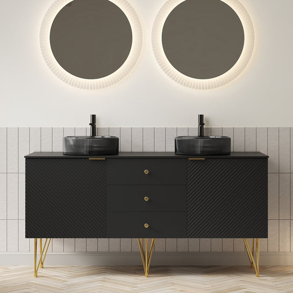 English Elm Gema 60" Freestanding Bathroom Vanity With Gold Legs, Dual Glass Basins & Durable Stone Top Upgrade W2615S00313