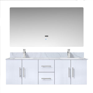 English Elm Glossy White Double Bath Vanity Set With Carrara Marble Top, Chrome Faucet & Led Mirror For Elegance B2731S00989