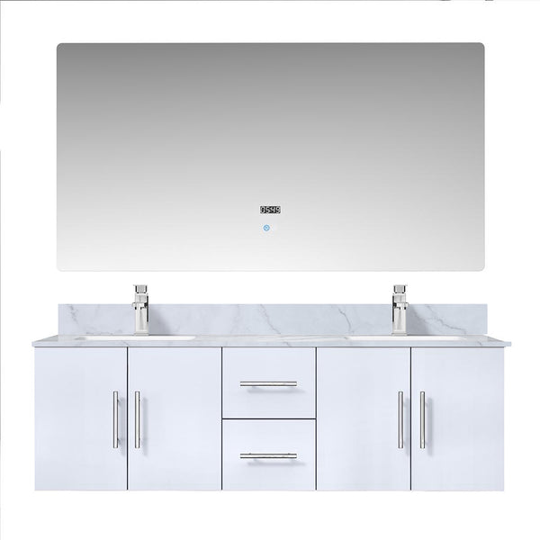 English Elm Glossy White Double Bath Vanity Set With Carrara Marble Top, Chrome Faucet & Led Mirror For Elegance B2731S00989
