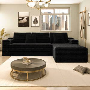 English Elm 104.3*68.9"modular Sectional Sofa Plush Corduroy 2 Piece Reversible Chaise No Assembly W3819P448418
