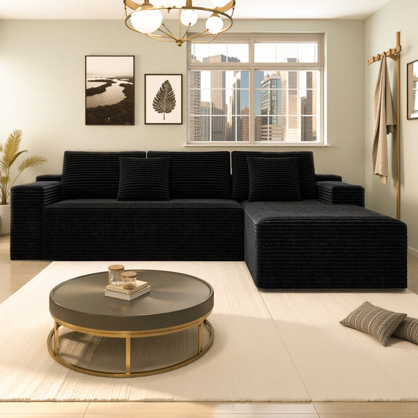 English Elm 104.3*68.9"modular Sectional Sofa Plush Corduroy 2 Piece Reversible Chaise No Assembly W3819P448418